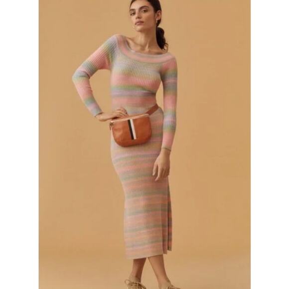Anthropologie Daily Practice Sweater Dress Small Pastel Stripe Knit Midi Chic - Picture 1 of 11